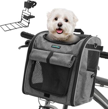 Корзина для собак на велосипед до 10 кг, складана, дихаюча, 4-в-1 (рюкзак, сумка на плече, автокрісло), з міцним L-подібним кріпленням Φ55mm, зручна подушка, світловідбиваючі смуги