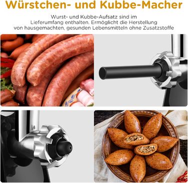 AAOBOSI #12 Heavy-Duty Electric Meat Grinder - 3000W, 2 Blades, 4 Plates, Sausage Maker Kit, Kibbeh Attachment, Burger Press