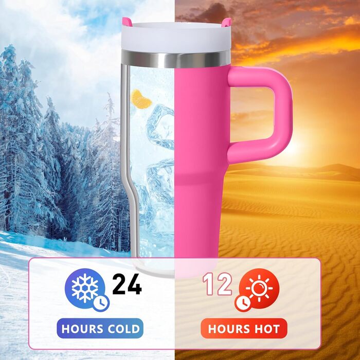 Термокружка ZAKVOP 410мл з трубочкою, кришкою та ручкою, рожева | Термокружка для кави та напоїв на виніс