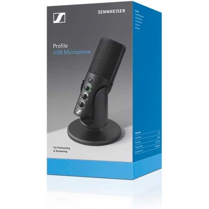 Sennheiser Profile USB мікрофон: конденсаторний мікрофон з USB-підключенням для подкастів та стрімінгу. В комплекті: стійка та кабель USB-C 1.2м. Чорний (700065)
