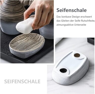 Набір аксесуарів для ванної кімнати в європейському стилі (5 шт.) з кераміки: дозатор для мила, тримач для зубних щіток, стакан, мильниця, сірники. Серія 'Retro', сірий, матовий.