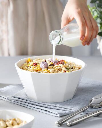 Набір мисок MALACASA Serie Regular (4 шт.) – 800 мл, 1020 мл, кераміка, для мюслі, супу, рамен (білий)