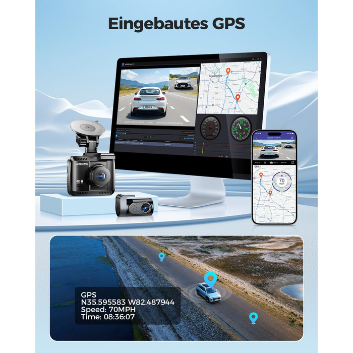 Відеореєстратор AZDOME GS63H Pro 4K з WiFi, GPS, Нічне бачення, 170° та Park Monitoring