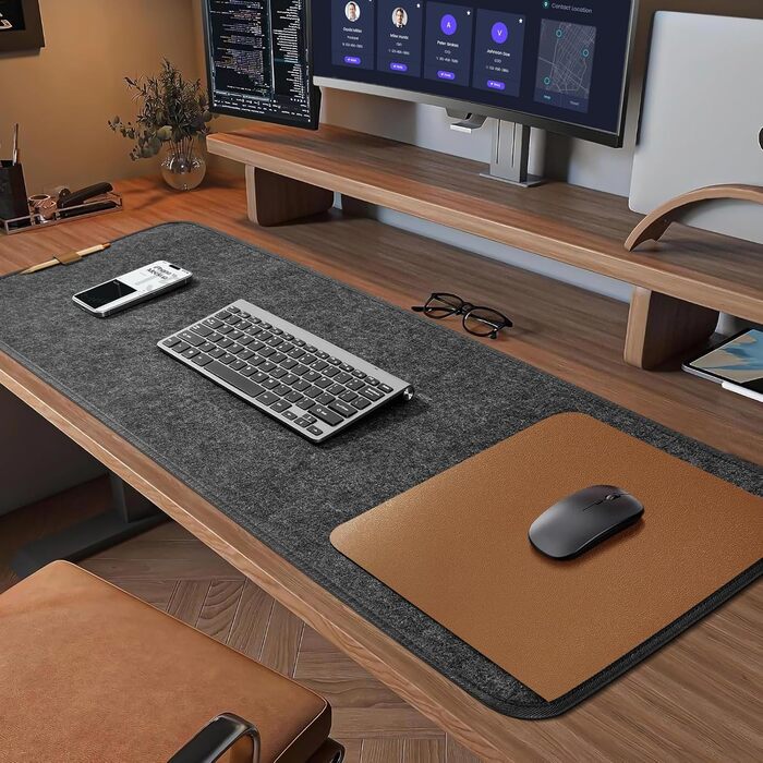 Підкладка на стіл з фетру, 100x40 см, антиковзаюча, XXL, для офісу та дому (темно-сіра)