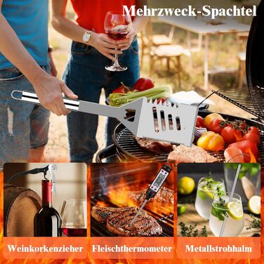 38-Piece BBQ Grill Utensil Set Stainless Steel Grill Accessories for Men Gift Birthday High-Quality Grill Utensil Set Case with Grill Case and Grill Mat for Garden and Camping (Silver)