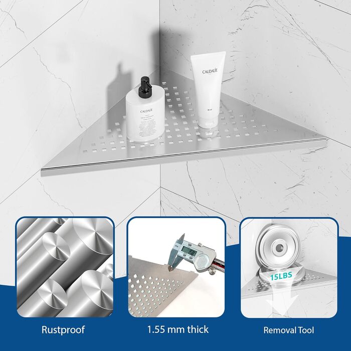 Neodrain Corner Shelf Shower Shelf Stainless Steel Shower Rack Built-in Shower Basket for Bathroom Shampoo Holder, Brushed