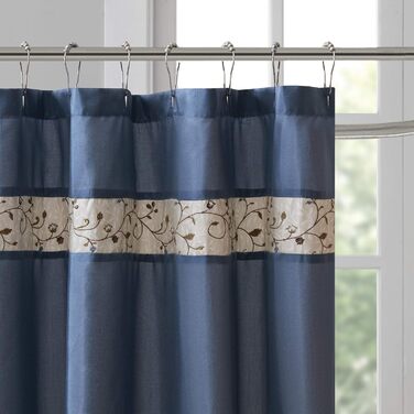 Штора для душу Madison Park Serene Flora, бавовна, вишивка, 72x72 см, колір Navy