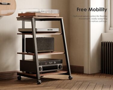 HiFi тумба FITUEYES для вінілу та аудіотехніки з полицями, 61x52x78 см - коричнева