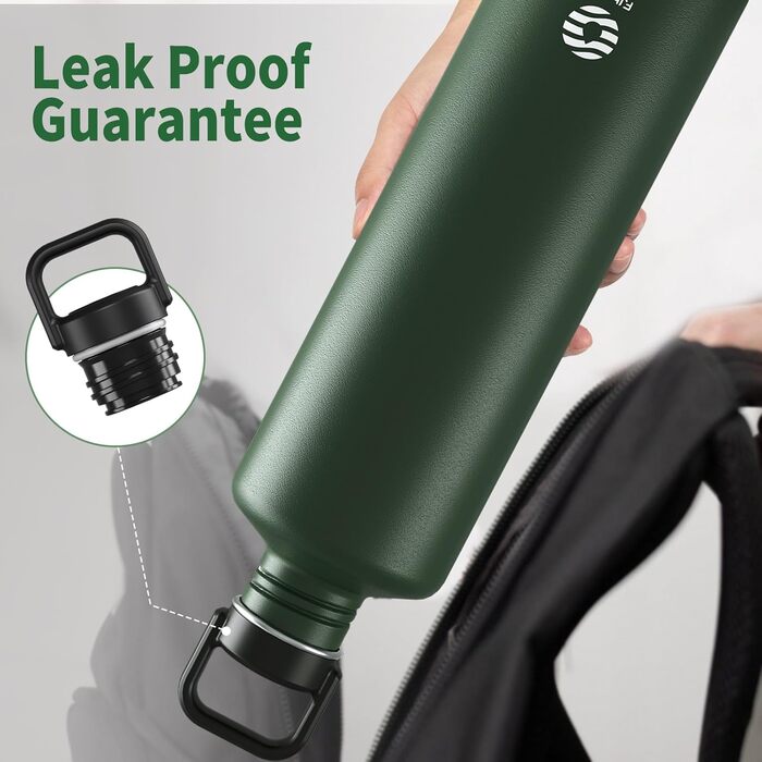 2L Stainless Steel Water Bottle | 2 Liter Single-Walled Water Canteen | Eco-Friendly Reusable Bottle | Plastic-Free and Leak-Proof Metal Water Bottle | 2l Eco Drinking Bottle, Green