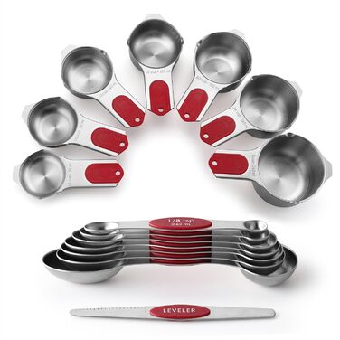 Spring Chef Magnetic Measuring Cup and Spoon Set (Patent Pending), strong N45 magnets, durable stainless steel, fits spice jars for baking & cooking, BPA-free, round, 15-piece set with