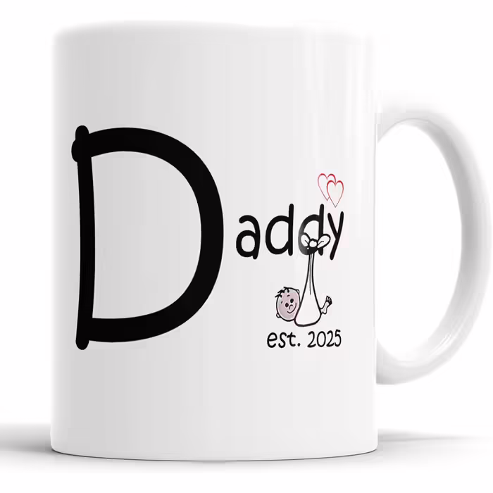 Faithful Prints Mummy and Daddy 2025 Mug Set, customizable for new parents, Mom and Dad, Mother, Father, White, 325 ml