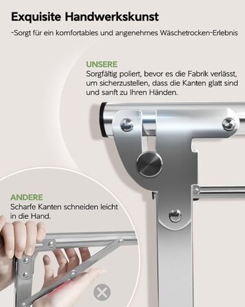 Стійка для сушіння білизни 200 см, складна, для дому та вулиці, нержавіюча сталь, 20 гачків, 12 кліпс, 3 перекладини