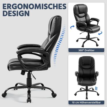 Офісне крісло Yaheetech - зручний комп'ютерний стілець з високою спинкою, регульована висота, штучна шкіра, м'який матеріал, чорний колір