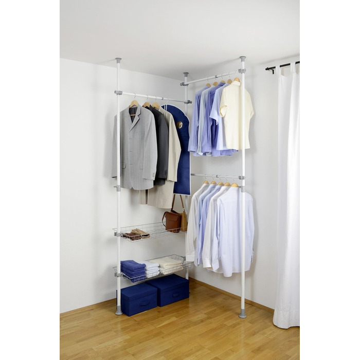 WENKO 6200050100 Telescopic Wardrobe System Hercules - adjustable organization system, steel, 164-215 x 141-250 x 38 cm, White