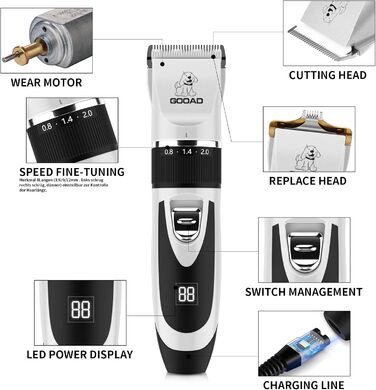 Електрична машинка для стрижки собак та котів, безшумна, USB, акумуляторна, бездротова, для собак та котів (біла)