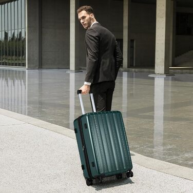 Набір валіз SHOWKOO 2 шт. з жорстким корпусом, 65см+75см, розширюваний, ультралегкий, полікарбонат, з TSA замком та 4 колесами (темно-зелений, XL/75см)