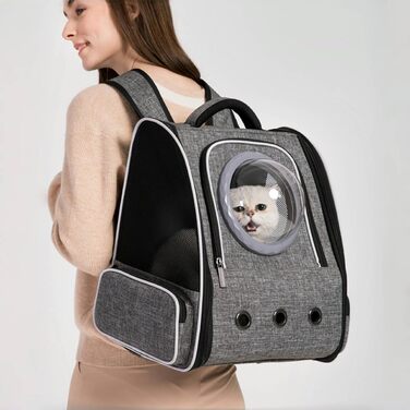 Рюкзак-переноска для котів та собак PENCCOR, розширюваний, сірий. Зручний рюкзак-транспортер для подорожей з домашніми тваринами. Дихаючий рюкзак для великих котів та маленьких собак.
