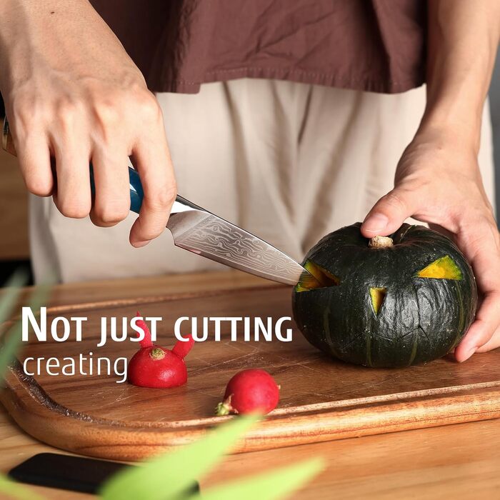 Японський кухонний ніж Hecef Damast з ручкою з харчової смоли, 20 см, 67 шарів дамаської сталі, з захистом для ножа, професійний ніж для кухаря, подарунок шеф-кухарю