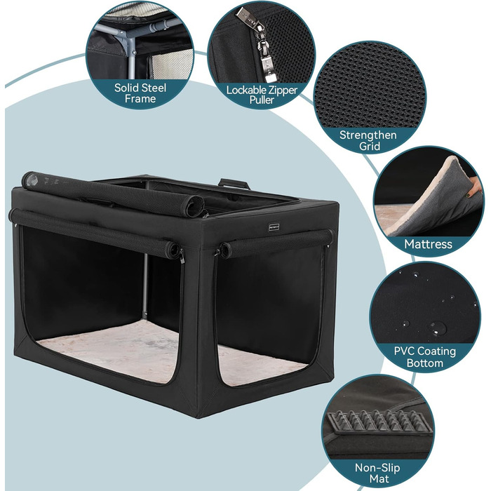 Клітка для собак Petsfit, велика, розкладна, чорна, 90x61x58 см, з підстилкою