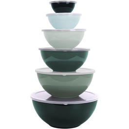 Набір мисок для перемішування BoxedHome з кришками, 12 шт. (6 мисок та 6 кришок), зелений омбре, пластик, для кухні