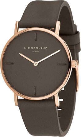 Жіночий наручний годинник LIEBESKIND BERLIN з шкіряним ремінцем, круглий корпус 34мм, водонепроникність 5ATM (Колір: Рожеве золото - Темно-коричневий)