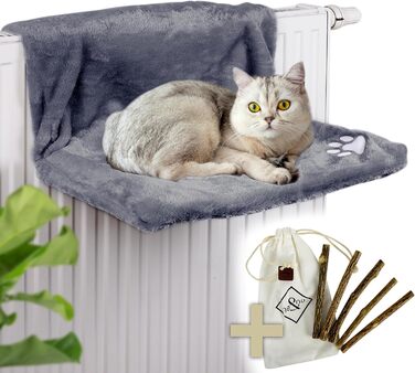 NEO CAT BED FOR RADIATORS incl. 5 Matatabi Sticks | COZY RADIATOR BED | suitable for all radiators | Cat hammock for radiators, | free from harmful substances | with removable liner (Anthracite)