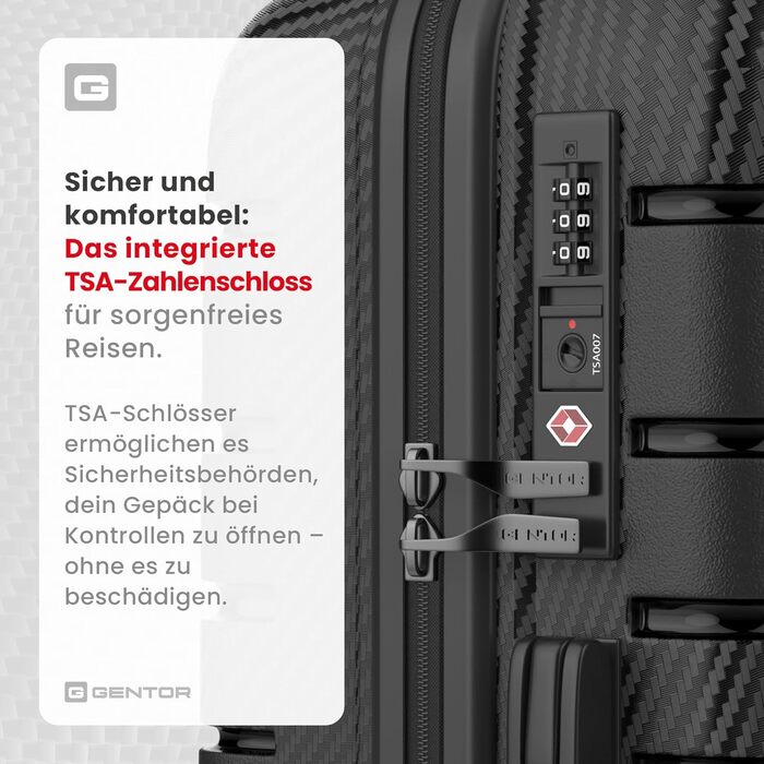 Чемодан GENTOR великий на колесах 64x44x24 см – Легкий валіз з жорстким корпусом та TSA-замком – Чемодан з жорсткою обшивкою L для подорожей та відпочинку – Чорний L Чорний