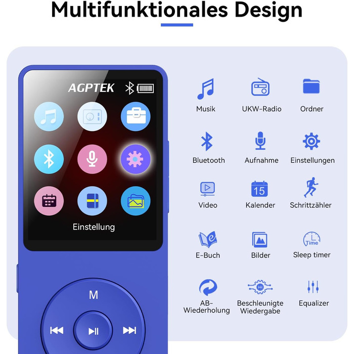 MP3 плеєр AGPTEK 32GB Bluetooth 5.3, 1.8