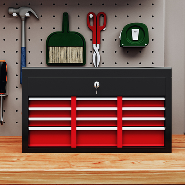 HOMCOM Tool Case Tool Box with 6 Drawers, Lock, Tool Box Handle, Tool Chest, Steel, Red+Black, 60x26x34cm | Aosom