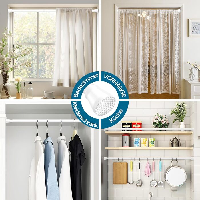 Штанга для карнизів AIZESI без свердління, 70-130 см, телескопічна, біла (діаметр 22 мм)