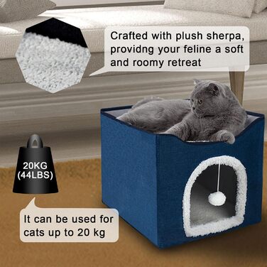 Кітняча хатинка FURRYPAWS - затишний будиночок для котів, підходить для дому та вулиці, стабільна конструкція, ідеально для котів та кошенят (2-ярусний, блакитний)