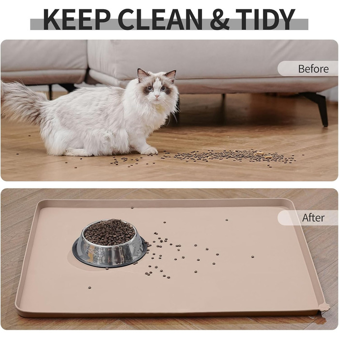 Силіконові килимки для тварин - водонепроникні килимки для собак та котів з піднятими краями - килимки під миски для собак та котів - виберіть розмір (TaupeName, 47 x 30 см (1 шт))