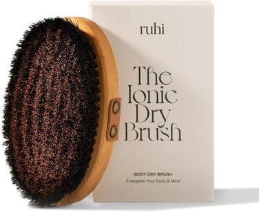 RUHI Body Brush/Dry Brush SOFT 100% Natural Bristles/Made in Germany, regional beechwood & plastic-free for dry brushing massage (dry brush), lymphatic drainage against cellulite (wood color, beige, black)