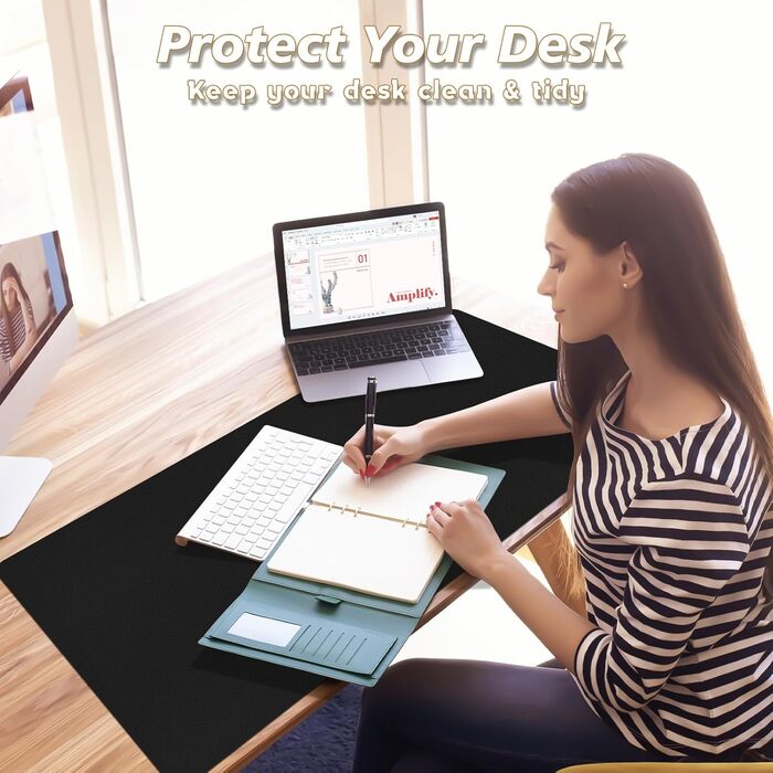 Килимок для столу Niviy з екошкіри, XXL, 80x40 см, чорний. Нековзкий, водонепроникний, для офісу та дому.