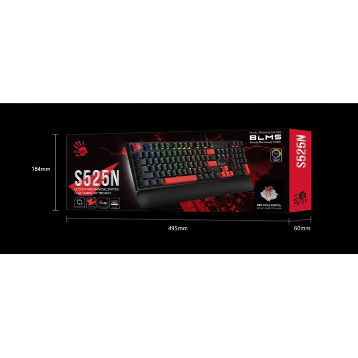 Механічна ігрова клавіатура A4TECH Bloody S525N Fire Black BLMS Red