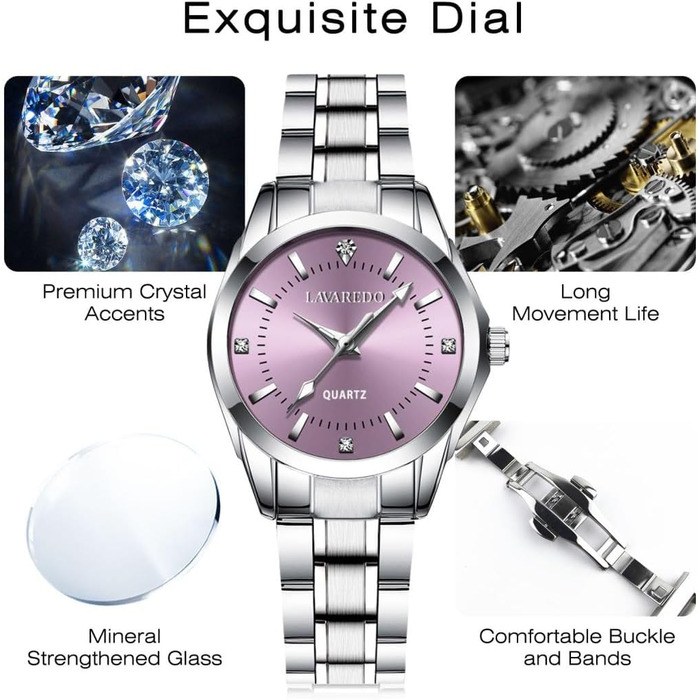 Жіночий аналоговий кварцовий годинник на сталевому браслеті, 3 стрілки, корпус 27 мм (срібно-фіолетовий)