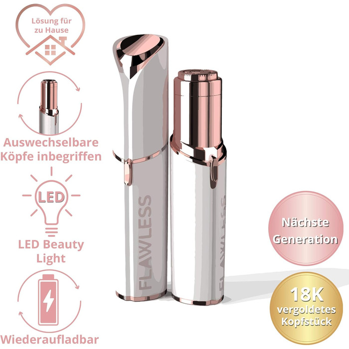 Електричний жіночий тример для обличчя та тіла Finishing Touch Flawless - рожеве золото, з 2 змінними насадками