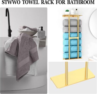 Тримач для рушників настінний з полицею, золото, 30 дюймів. Металевий органайзер для ванної кімнати