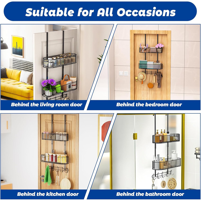 Настінна поличка для душу AIGOCITY без свердління, чорна, для скляних душових кабін, з 3 гачками, регульована висота, для шампуню та гелю для душу