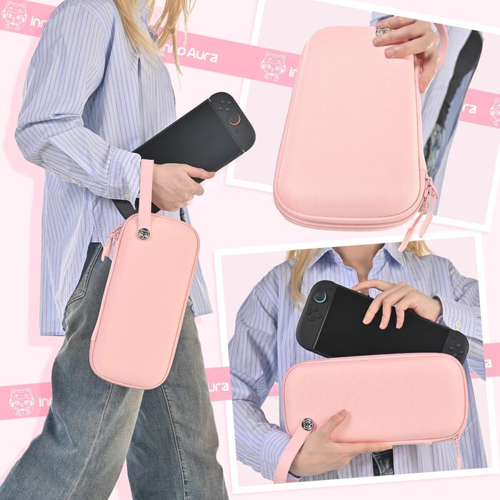 Чохол для Nintendo Switch 2 innoAura Switch 2 Tasche, фіолетовий Galaxy (рожевий Slim) - водовідштовхувальний, ударостійкий з відділенням для AirTag та великою сітчастою кишенею