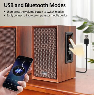 Комп'ютерні колонки 40W з дерева – потужний бас, Hi-Fi, USB/Bluetooth, DSP, для ноутбука та комп'ютера (5201-US)