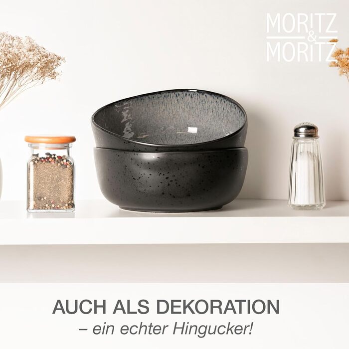 Набір органічних мюслі-мисок Moritz & Moritz (6 шт.) з кераміки, 500 мл, сучасний дизайн, градієнт кольору, стійкі до миття в посудомийній машині (сірий, сервіровочна миска (2x))