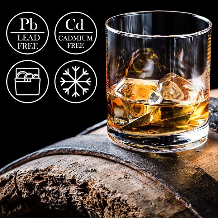Склянки CRYSTALIA Premium Whiskey, набір 6 шт, 305 мл, без свинцю. Склянки для віскі, коктейлів, бурбону, скотчу, коньяку, ірландського віскі. Набір склянок для бару.