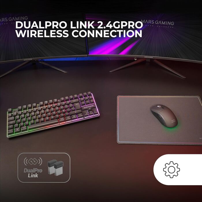 Mars Gaming MCPWTKL: Бездротове ігрове комбо TKL клавіатура + миша з RGB підсвічуванням, 3200DPI, HUANO-Switches, чорний, португальська мова