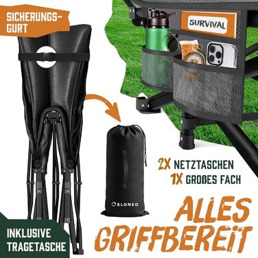 Ліжко кемпінгове розкладне ELONEO NEU Преміум з навантаженням до 200 кг | Гостьове ліжко, лежак для відпочинку в приміщенні та на вулиці | З сумкою для транспортування (Антрацит)