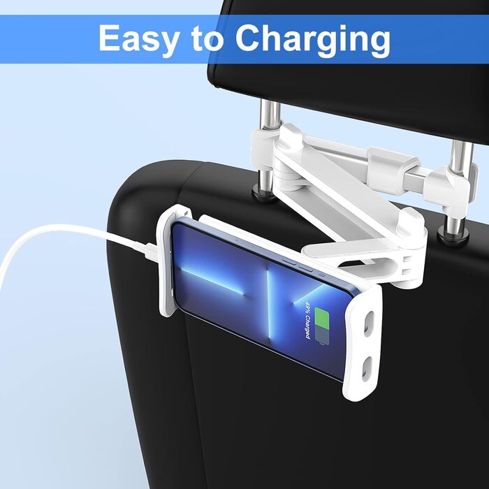 Підголівник для заднього сидіння авто, обертається на 360°, регульований, тримач для планшету/телефону, сумісний з усіма планшетами 4'-11', телефонами, iPhone, iPad Air Mini, білий