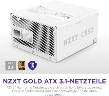 Блок живлення NZXT C850 Gold ATX 3.1, 850W, 80 Plus Gold, повністю модульний, білий