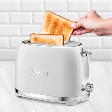 Тостер Ufesa 2 Scheiben Weiß Retro Classic Pinup: вінтажний дизайн, 850 Вт, 7 рівнів підсмажування