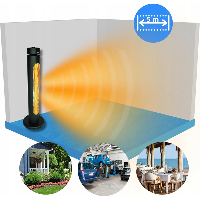 Інфрачервовий обігрівач Climative 2500W з 9 рівнями, IP65 для тераси та приміщення, настінний, з пультом та таймером, чорний (Aura)