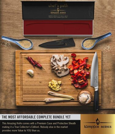Кухонний ніж Chef's Path 20 см з німецької нержавіючої сталі — універсальний професійний ніж для м'яса, з ергономічною ручкою, чохлом і подарунковою коробкою, для різання та рубання